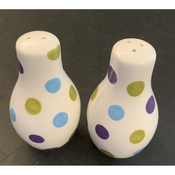 Salt And Pepper Shakers W/Colorful Polka Dots - Picture 1 of 4